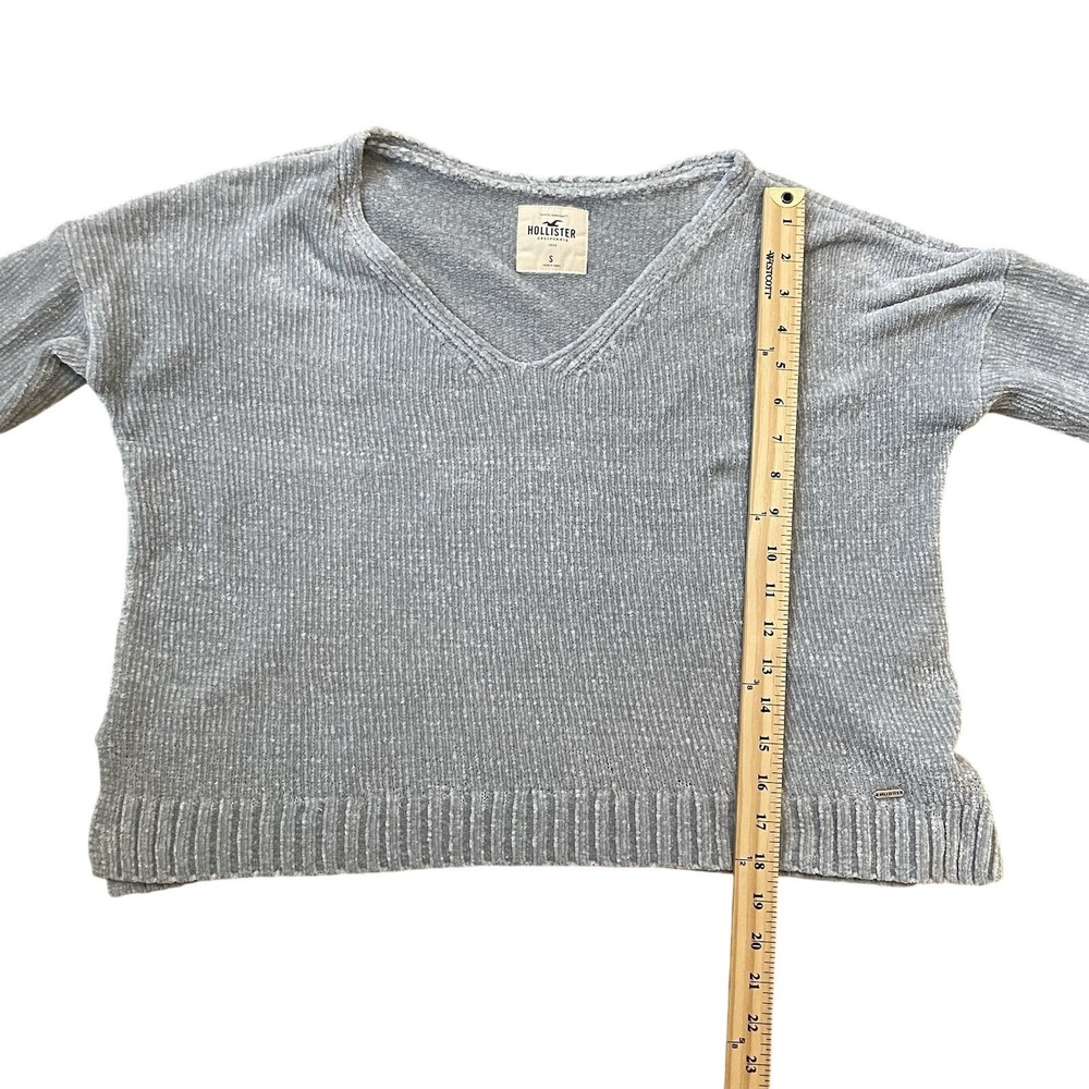 Y2K Hollister Women's Small Surf Rib Gray V Neck Sweater Comfy Boho Fit Oversize - Picture 6 of 8